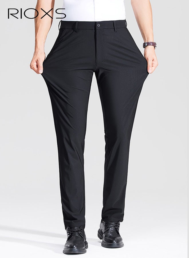 ريوكس بنطلونات رسمية للرجال، بنطلونات رسمية ضيقة للرجال، بنطلونات رياضية غير رسمية للرجال قابلة للتنفس وخالية من التجاعيد مع جيوب، بنطلونات رسمية مريحة وقابلة للتمدد عند الخصر للعمل والاجتماعات والمواعيد الغرامية وحفلات التخرج والزفاف وغيرها، أسود - Image 5