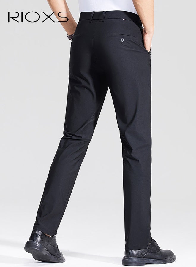 ريوكس بنطلونات رسمية للرجال، بنطلونات رسمية ضيقة للرجال، بنطلونات رياضية غير رسمية للرجال قابلة للتنفس وخالية من التجاعيد مع جيوب، بنطلونات رسمية مريحة وقابلة للتمدد عند الخصر للعمل والاجتماعات والمواعيد الغرامية وحفلات التخرج والزفاف وغيرها، أسود - Image 3