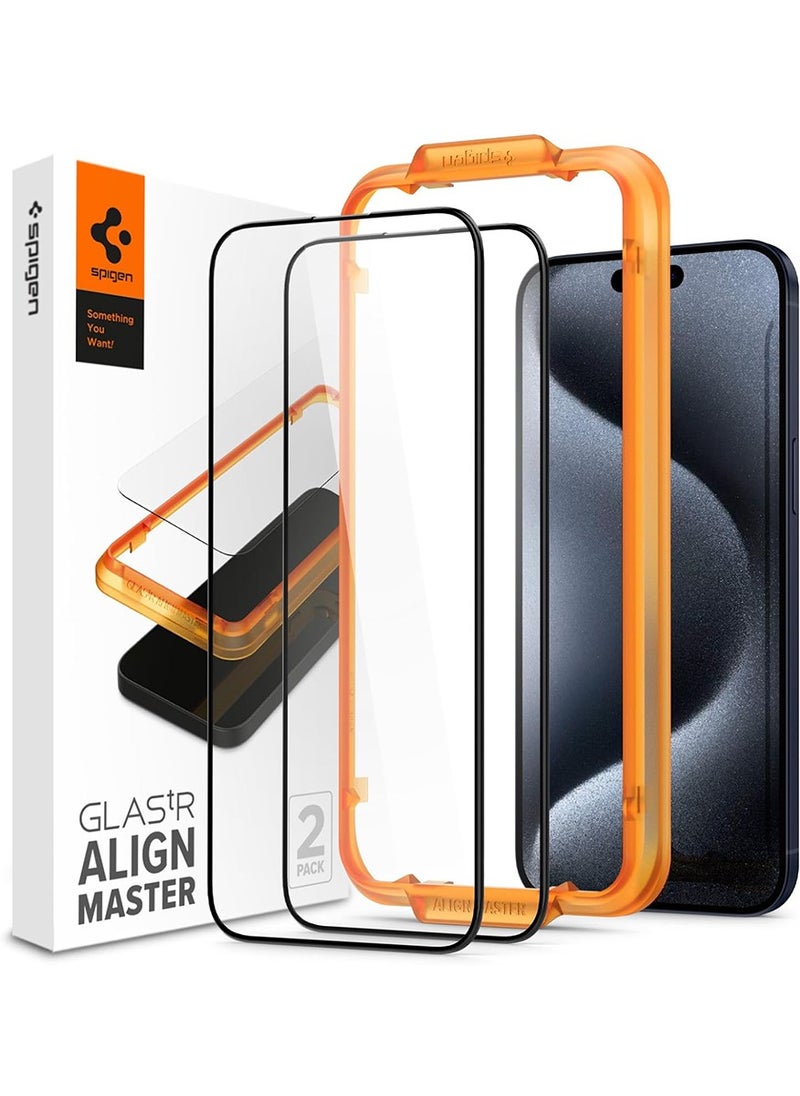 Spigen Glastr Align Master Edge to Edge [2 Pack] for iPhone 15 PRO Screen Protector Premium Tempered Glass - Full Cover 