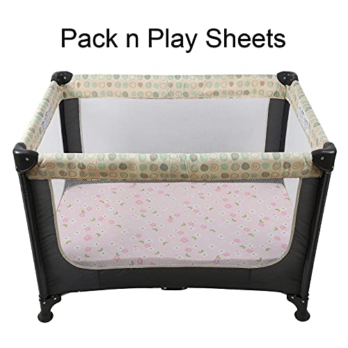 Onacosht Pack n Play Playard Fitted Sheets 2 Pack Set for Baby Girl Soft Stretchy Jersey Knit Portable Mini Crib Mattress Cover, Pink Floral - Image 3