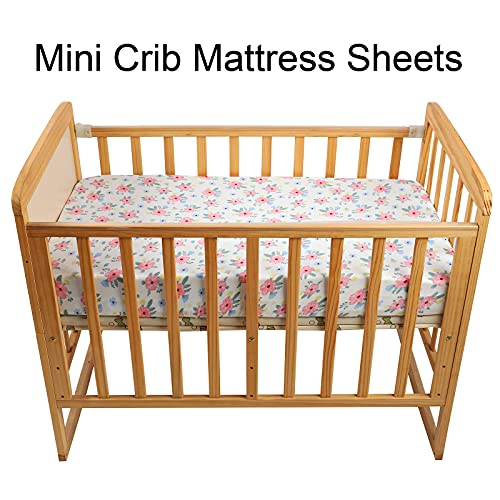 Onacosht Pack n Play Playard Fitted Sheets 2 Pack Set for Baby Girl Soft Stretchy Jersey Knit Portable Mini Crib Mattress Cover, Pink Floral - Image 2