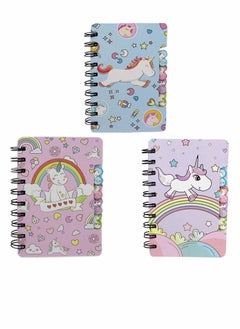 Y&D Spiral Notebook, Mini Cartoon Unicorn Diary, Pocket Notepad for Accounting Notes Write Diary Memo Painting (3pcs)  - Image 1