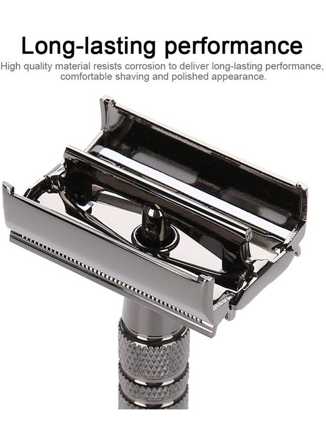Beauenty Double Edge Safety Razor Set with 10 Piece Blades, Reusable Long Handle Metal Shaver - Black - Image 5