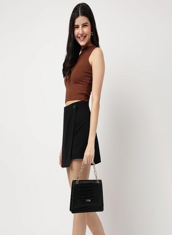 Fastrack Croco Textured Sling Bag for Women, Girls and Ladies | with Gold Metal Chain Accent and Detachable Sling Straps | Ladies Purse Handbag | Trendy Women Handbags - Image 2