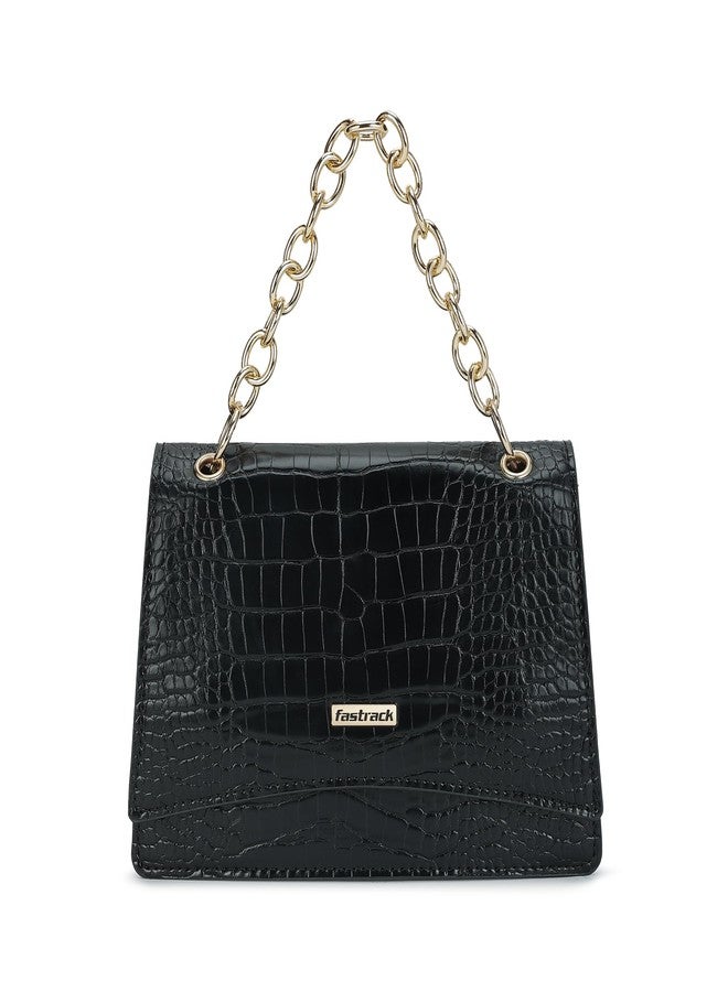 Fastrack Croco Textured Sling Bag for Women, Girls and Ladies | with Gold Metal Chain Accent and Detachable Sling Straps | Ladies Purse Handbag | Trendy Women Handbags - Image 1