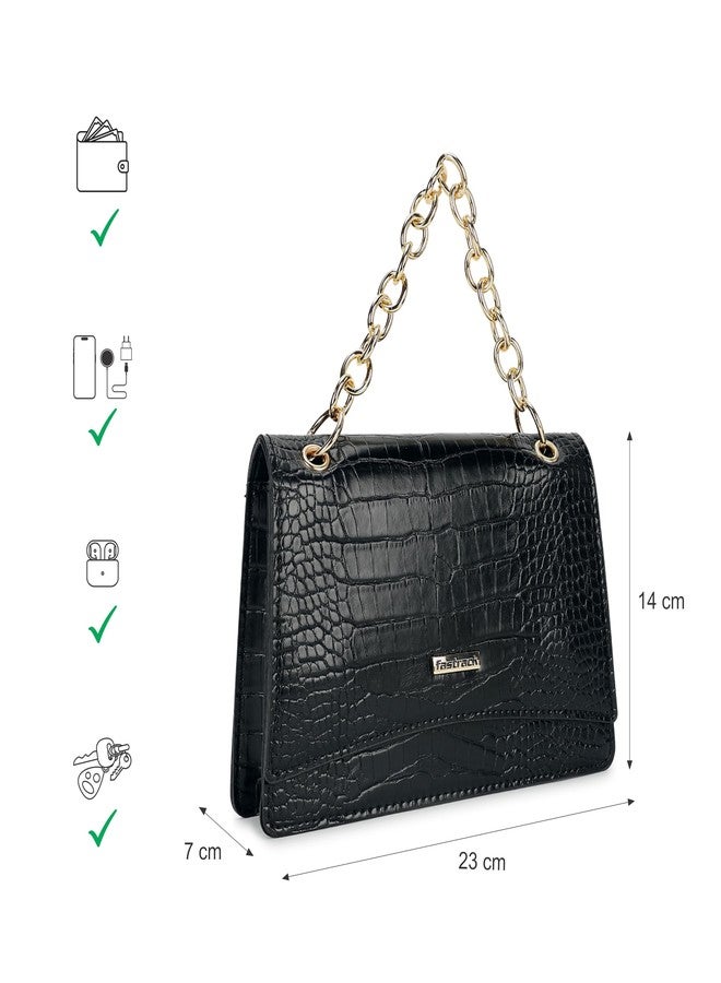 Fastrack Croco Textured Sling Bag for Women, Girls and Ladies | with Gold Metal Chain Accent and Detachable Sling Straps | Ladies Purse Handbag | Trendy Women Handbags - Image 4