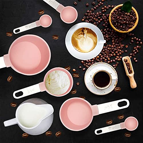 ZIVIK Stackable Measuring Cups and Spoons Set of 8 Pieces，Nesting Measure Cups with Stainless Steel Handle, Food Grade Measuring Cup & Spoon Set, Clear Measurement Mark (Pink) - Image 5
