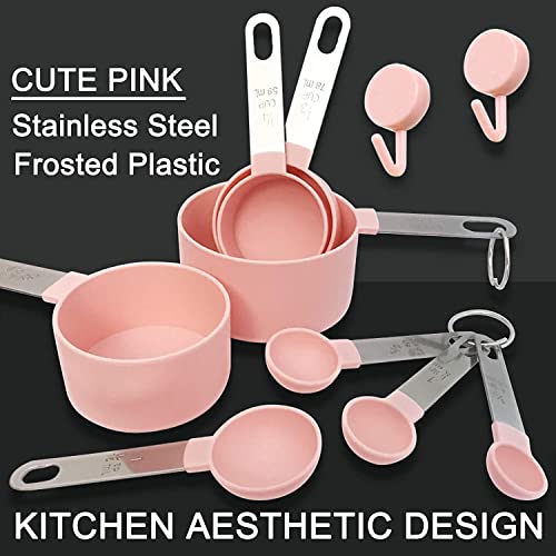 ZIVIK Stackable Measuring Cups and Spoons Set of 8 Pieces，Nesting Measure Cups with Stainless Steel Handle, Food Grade Measuring Cup & Spoon Set, Clear Measurement Mark (Pink) - Image 4