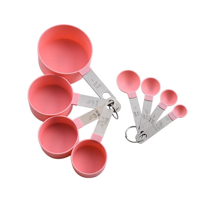 ZIVIK Stackable Measuring Cups and Spoons Set of 8 Pieces，Nesting Measure Cups with Stainless Steel Handle, Food Grade Measuring Cup & Spoon Set, Clear Measurement Mark (Pink) - Image 1