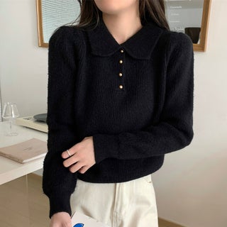 Da Lang wool sweater spring and autumn and winter sweater womens new doll polo collar long sleeve pullover base shirt top black - pzsku/ZBE38F87689B18D5DFF29Z/45/1746213921/d0d5b3f2-87b6-4a31-9ff3-724973fdfd73