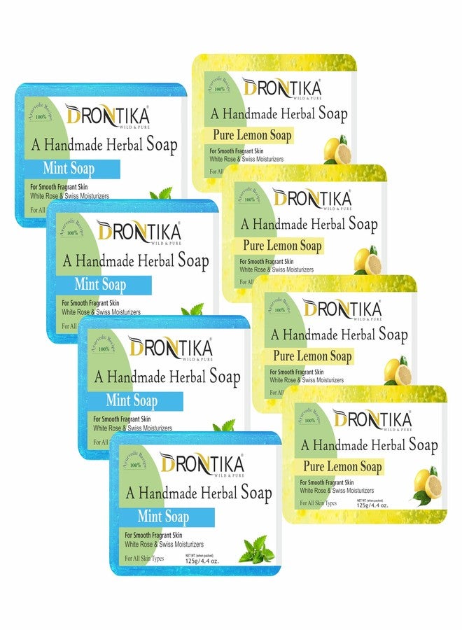 Drontika Wild & Pure Handmade Assorted Bath Soap Combo Of Fresh Mint & Lemon (Pack Of 8) Each 125gm - Image 1