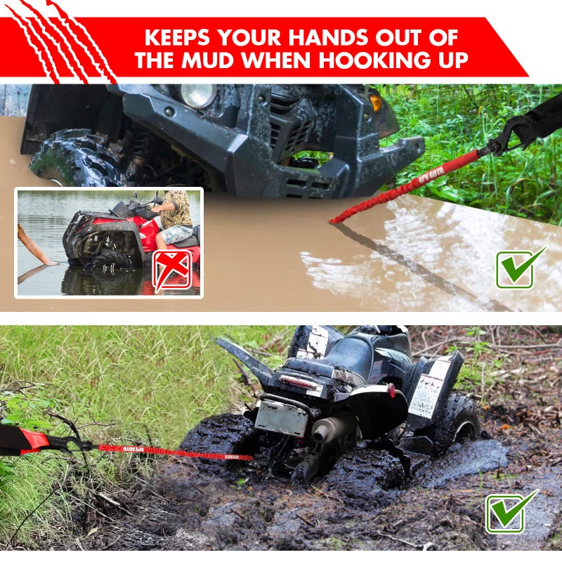 XPV AUTO Recovery Strap (18,000lb.) 2FT with Winch Hook and D-Ring Shackle Synthetic Tow Recovery Rope for ATV Mud Recovery - Image 4