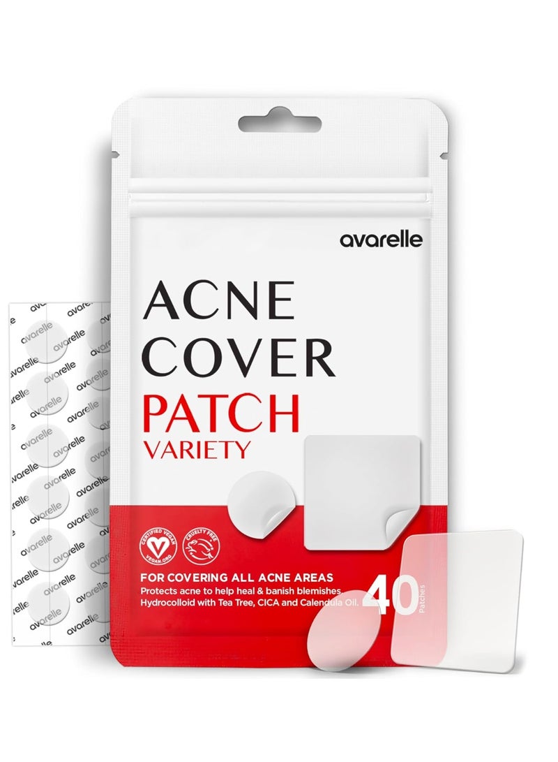 AVARELLE Avarelle Acne Pimple Patch (40 Count) Absorbing Hydrocolloid Spot Treatment with Tea Tree Oil, Calendula Oil and Cica, Certified Vegan, Cruelty Free (VARIETY / 40 COUNT)  - Image 1