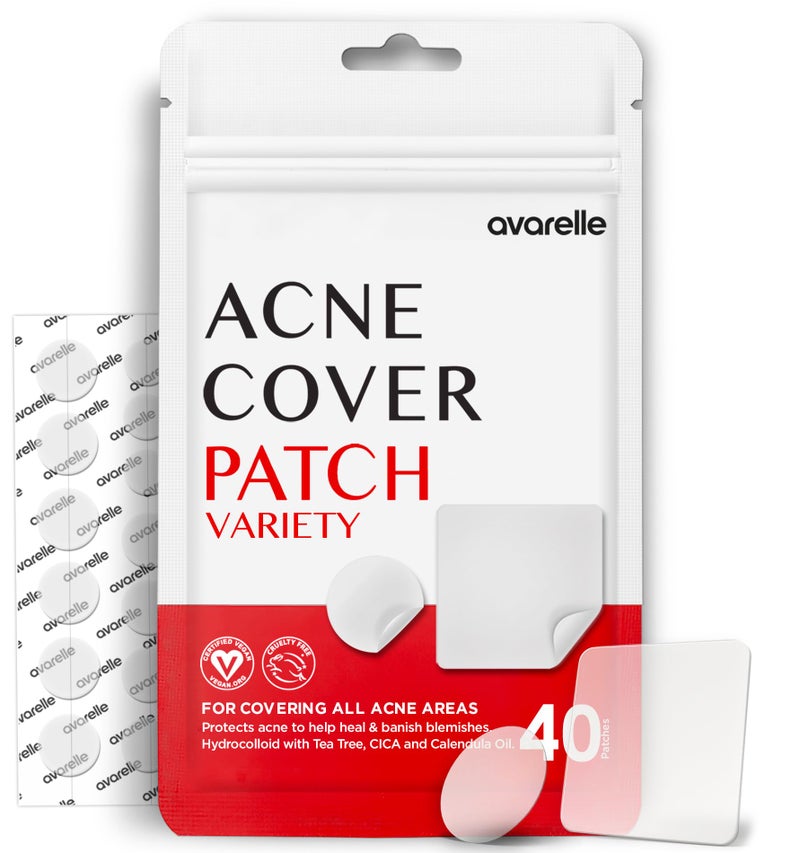 AVARELLE Acne Pimple Patch (40 Count) Absorbing Hydrocolloid Spot Treatment with Tea Tree Oil, Calendula Oil and Cica, Certified Vegan, Cruelty Free (VARIETY / 40 COUNT) - Image 1