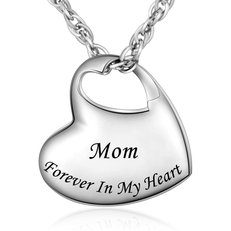 abooxiu Heart Urn Necklaces for Ashes Cremation Necklace for Ashes for Mom Stainless Steel Cremation Jewelry Forever in My Heart