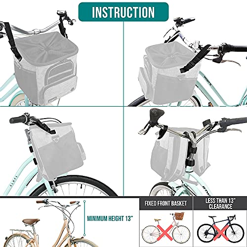 PetAmi Dog Bike Basket, Soft-Sided Ventilated Dog Bike Carrier Backpack, Pet Bicycle Basket for Bike Handlebar, Small Medium Puppy Cat Kitten Car Booster Seat with Safety Strap, Max 18 lbs, Gray - Image 5