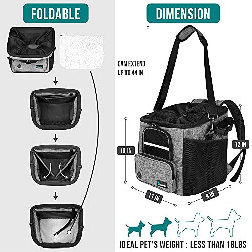 PetAmi Dog Bike Basket, Soft-Sided Ventilated Dog Bike Carrier Backpack, Pet Bicycle Basket for Bike Handlebar, Small Medium Puppy Cat Kitten Car Booster Seat with Safety Strap, Max 18 lbs, Gray - Image 2