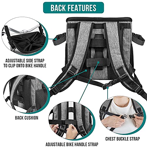 PetAmi Dog Bike Basket, Soft-Sided Ventilated Dog Bike Carrier Backpack, Pet Bicycle Basket for Bike Handlebar, Small Medium Puppy Cat Kitten Car Booster Seat with Safety Strap, Max 18 lbs, Gray - Image 4