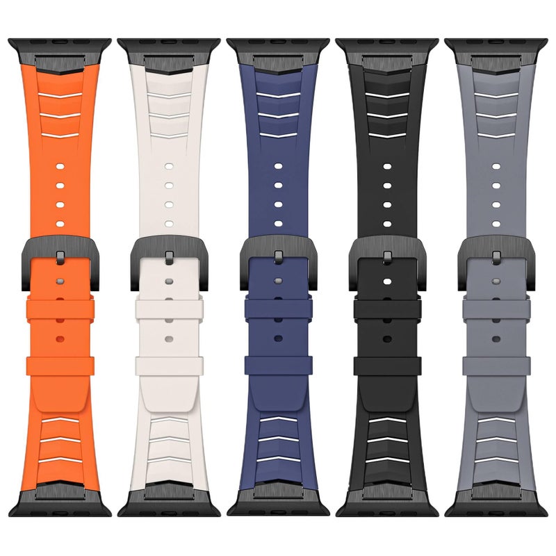 سوار ساعة ذكية سوار رياضي من السيليكون متوافق باللون أسود قابل للتعديل مع Apple Watch 42/44/45/49mm بملاءمة قابلة للتعديل وحزام بديل - Image 3