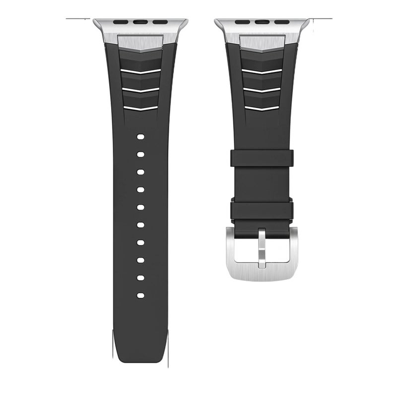 سوار ساعة ذكية سوار رياضي من السيليكون متوافق باللون أسود قابل للتعديل مع Apple Watch 42/44/45/49mm بملاءمة قابلة للتعديل وحزام بديل - Image 5