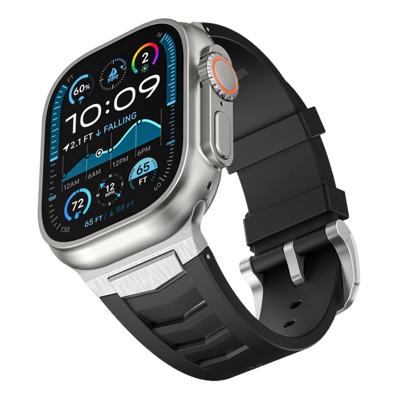 سوار ساعة ذكية سوار رياضي من السيليكون متوافق باللون أسود قابل للتعديل مع Apple Watch 42/44/45/49mm بملاءمة قابلة للتعديل وحزام بديل - Image 1