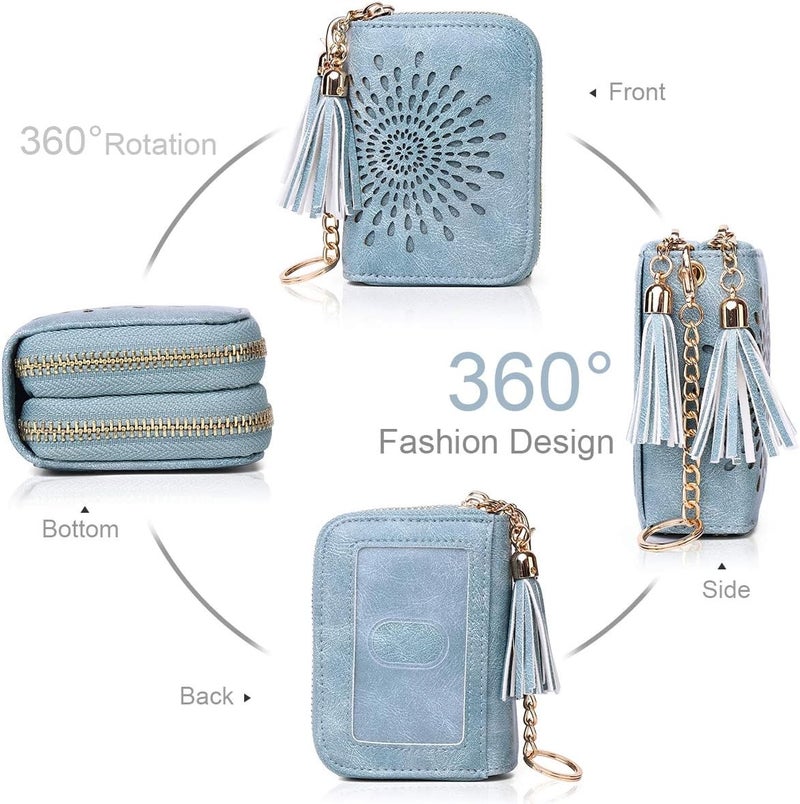 APHISON RFID Credit Card Holder Zipper Card Case Keychain Small Wallet for Women 1942-2 BLUE - Image 2
