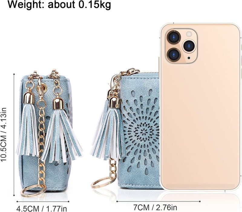 APHISON RFID Credit Card Holder Zipper Card Case Keychain Small Wallet for Women 1942-2 BLUE - Image 5