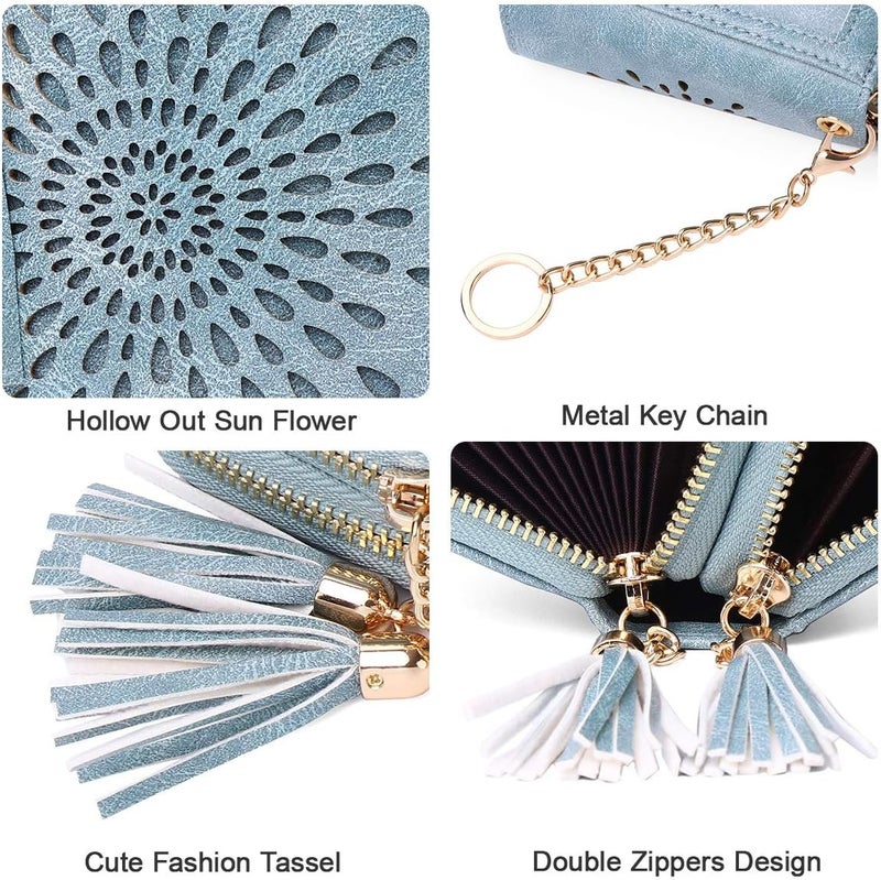 APHISON RFID Credit Card Holder Zipper Card Case Keychain Small Wallet for Women 1942-2 BLUE - Image 4