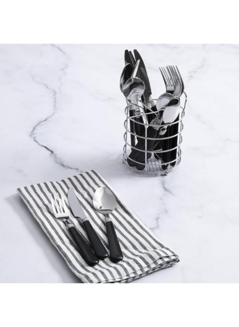 Gibson Sensations Stainless Steel Utensils Set with Storage Caddy Black and Silver 53441.16