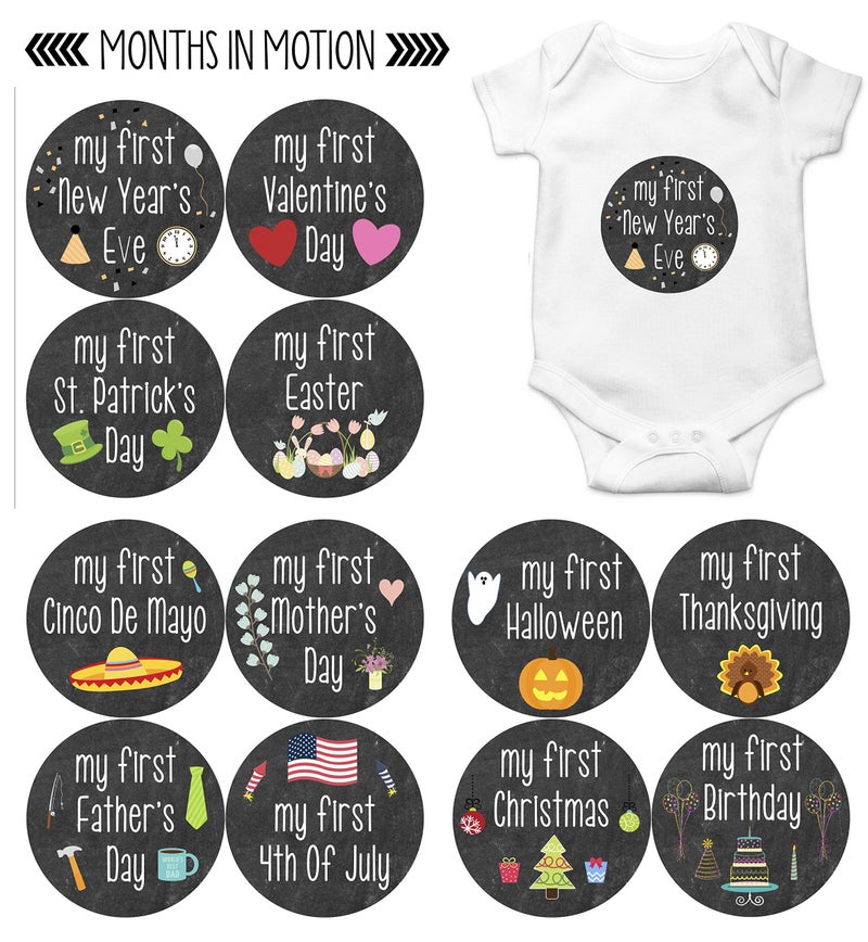Months In Motion My First Holiday Baby Stickers Milestone Christmas Birthday Halloween Easter Thanksgiving Baby Sticker Chalkboard