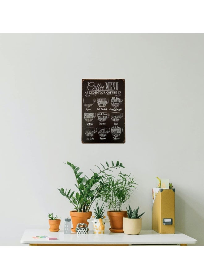 ERLOOD Coffee Menu Know Your Coffee Tin Sign Wall Retro Metal Bar Pub Poster Metal 12 X 8 - Image 1