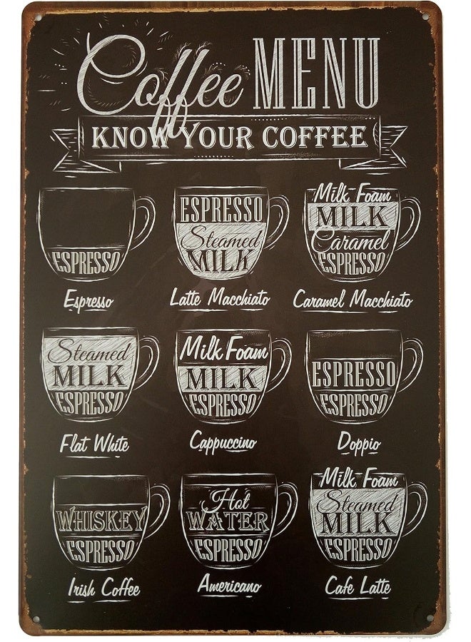 ERLOOD Coffee Menu Know Your Coffee Tin Sign Wall Retro Metal Bar Pub Poster Metal 12 X 8 - Image 4