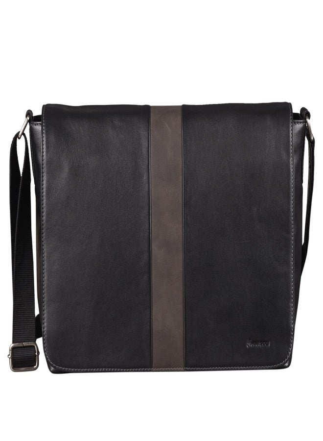 MAI SOLI Mens Solid Genuine Leather Multipocket Laptop Messenger Bag for Office - Black Grey - Image 1