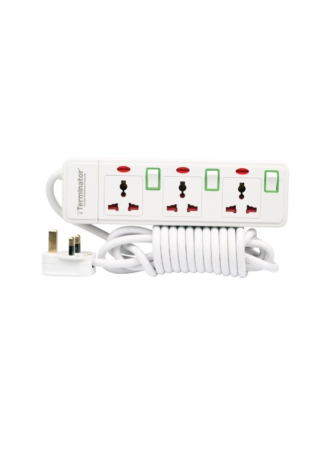 Terminator Terminator 3-Way Universal Extension Socket – 5M Cable, Individual Switches, LED Indicators, 13A Fused Plug - Image 1