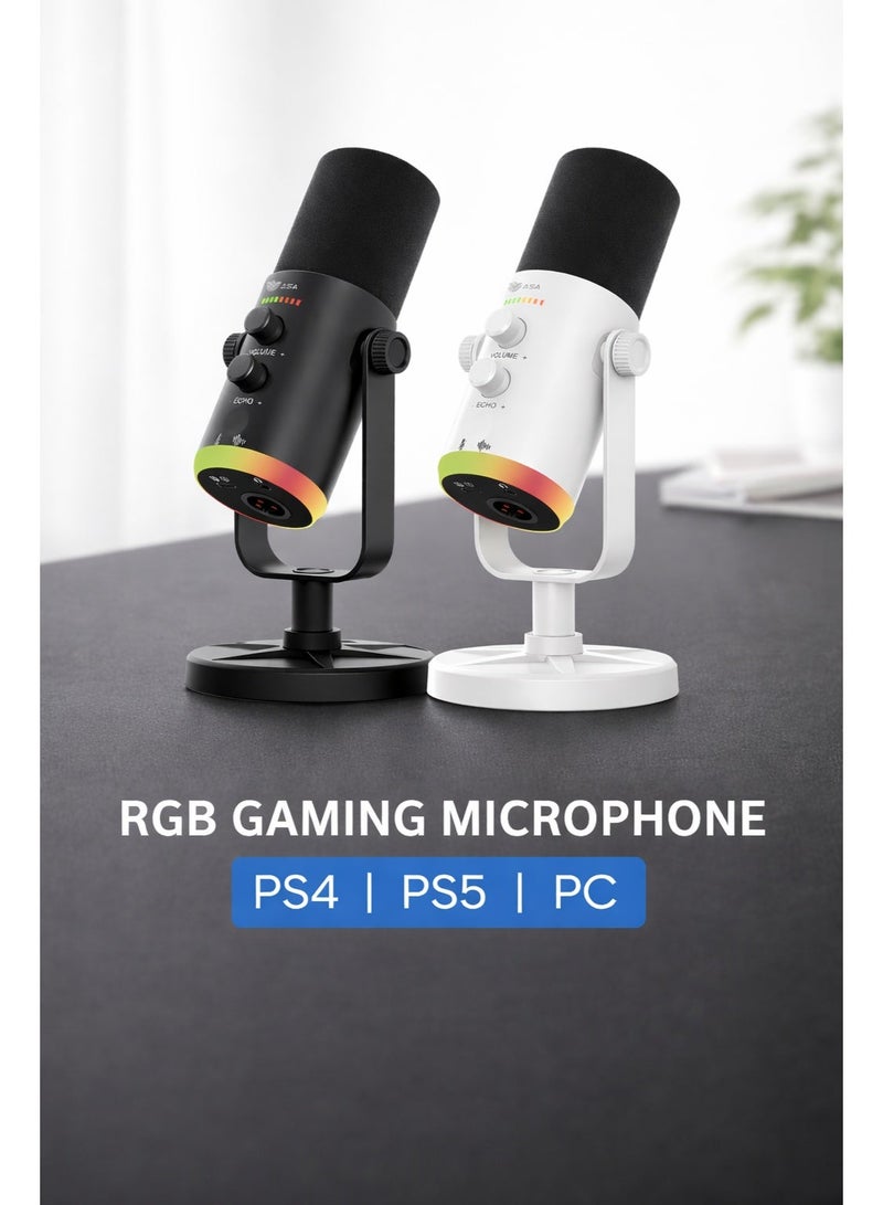 أيه أس أيه ميكروفون الألعاب السلكي ASA Broadcast X بإضاءة RGB – ميكروفون USB مكثف مع عزل ضوضاء، زر كتم سريع، تحكم بالصدى والصوت، مراقبة فورية للبث والبودكاست والألعاب - Image 2