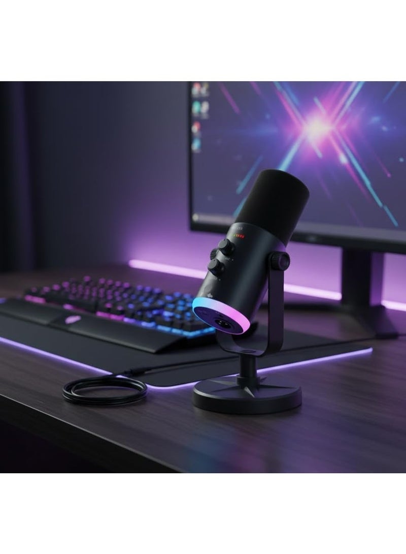 أيه أس أيه ميكروفون الألعاب السلكي ASA Broadcast X بإضاءة RGB – ميكروفون USB مكثف مع عزل ضوضاء، زر كتم سريع، تحكم بالصدى والصوت، مراقبة فورية للبث والبودكاست والألعاب - Image 3
