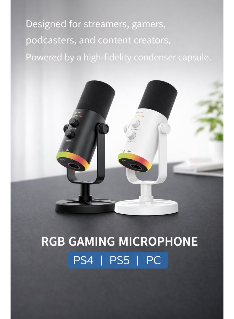 أيه أس أيه ميكروفون الألعاب السلكي ASA Broadcast X بإضاءة RGB – ميكروفون USB مكثف مع عزل ضوضاء، زر كتم سريع، تحكم بالصدى والصوت، مراقبة فورية للبث والبودكاست والألعاب - Image 4