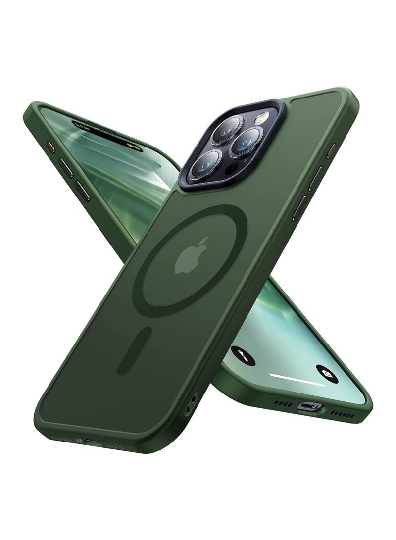 Denx Magnetic Case for iPhone 15 Pro Max [Shockproof & Slim] Matte Hard Back Cover with high-Grade Protection | Green