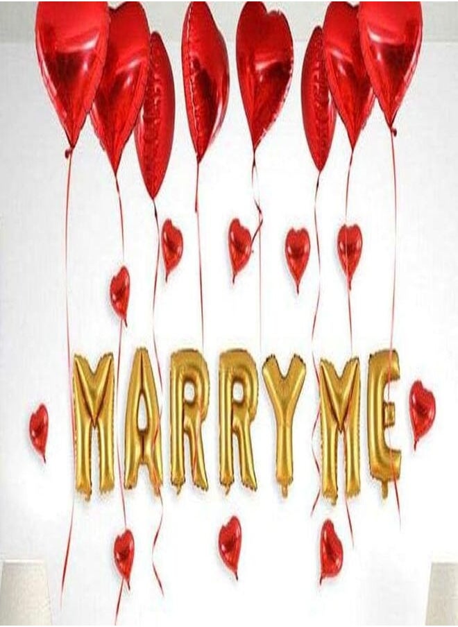 Salux 40 inch MARRY ME Gold Foil 8 Large Red Foil Heart Balloon 10 Small Red Foil Hearts for the perfect proposal - Salux Collection 