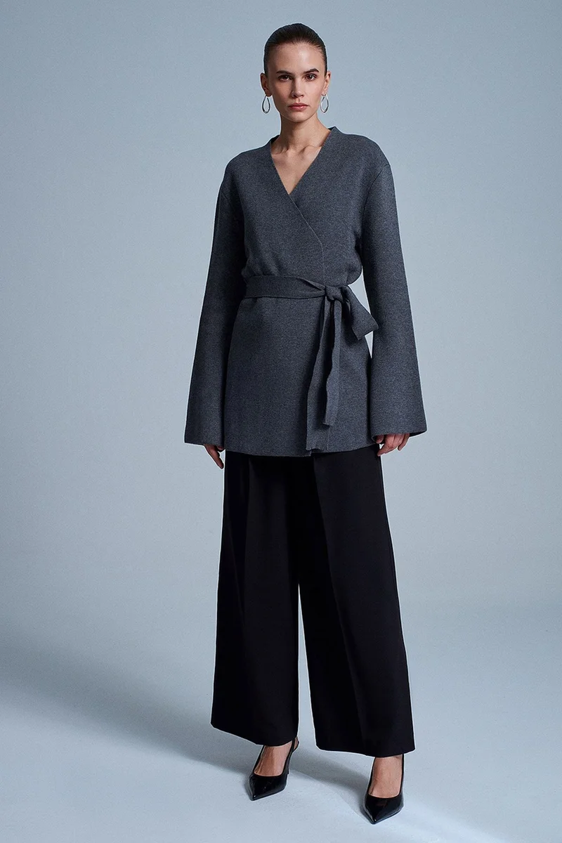 Dilvin Charcoal Grey DILVIN Women's Acrylic Wool Blend Cardigan for Women | Best Price UAE