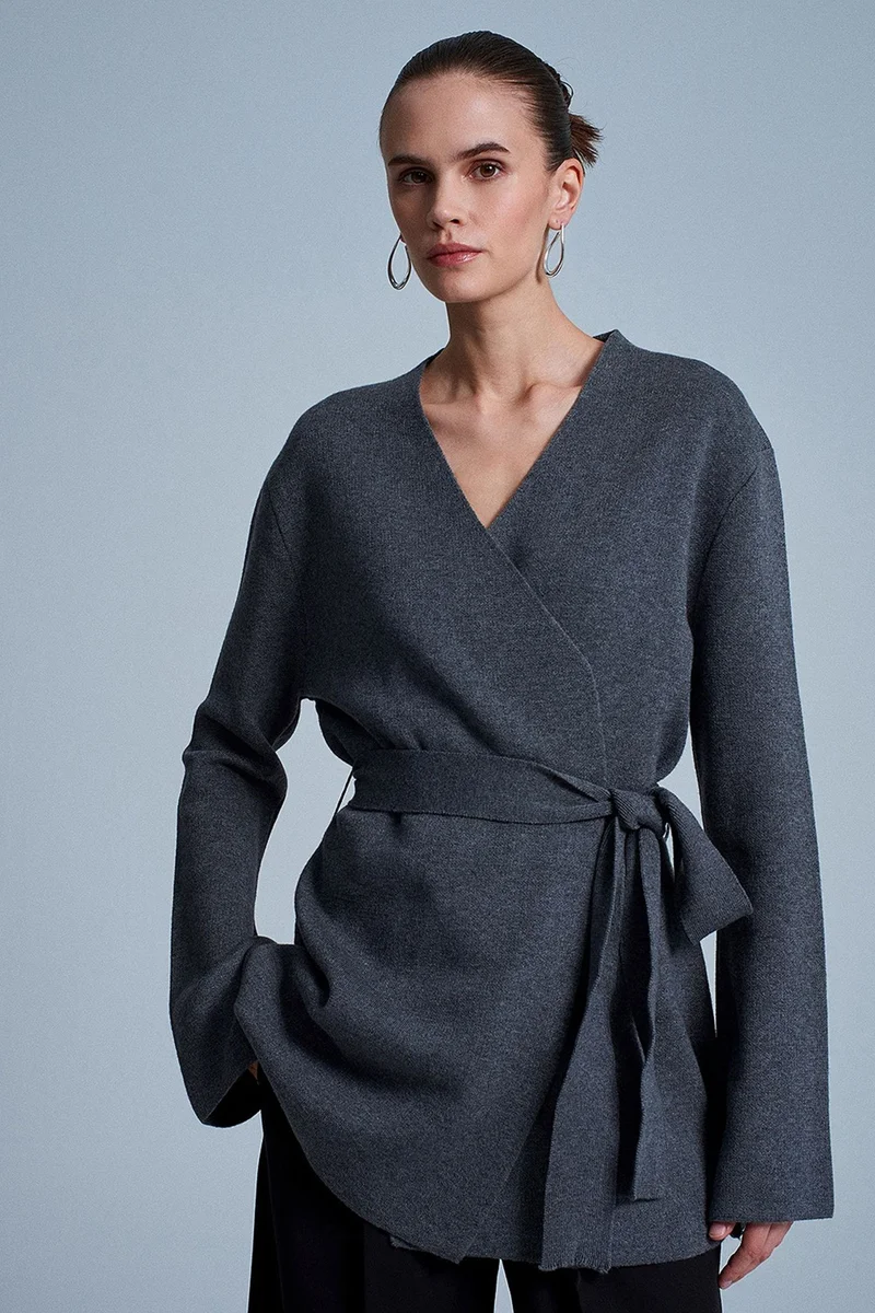 Dilvin Charcoal Grey DILVIN Women's Acrylic Wool Blend Cardigan for Women | Best Price UAE