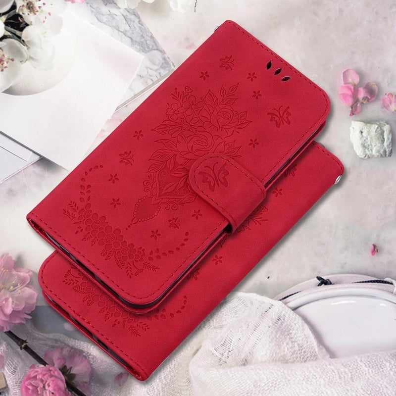 erorex For Tecno Pop 10 / Spark Go 2 4G  Rose Embossed Leather Phone Case(Red) - Image 2
