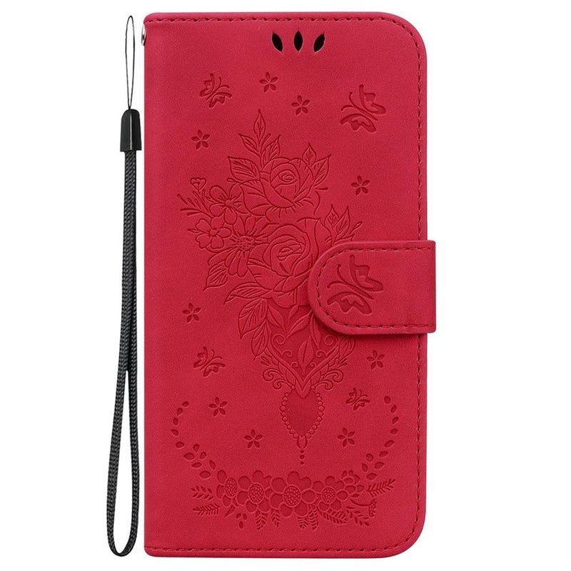 erorex For Tecno Pop 10 / Spark Go 2 4G  Rose Embossed Leather Phone Case(Red) - Image 3