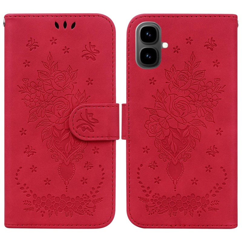 erorex For Tecno Pop 10 / Spark Go 2 4G  Rose Embossed Leather Phone Case(Red) - Image 1