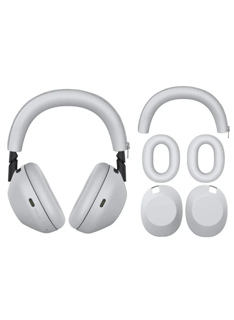 غطاء سماعة الرأس لسوني WH-1000XM6 3-في-1 حالة السيليكون الجلد مجموعة كاملة حماية حزمة الرأس غطاء وسادة الأذن الخارجية الداخلية للاكسسوارات (الرمادي) - Image 1