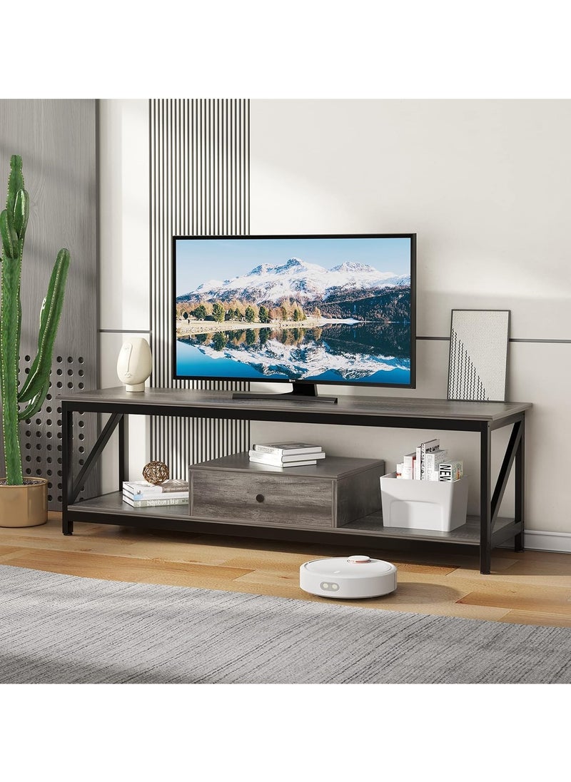 Chulovs - Modern TV Stand for 60 inch TV with Storage Shelves, with a Drawer Wide TV Entertainment Center, Wooden TV Table with Metal Frame Sutible for Living Room - Image 1