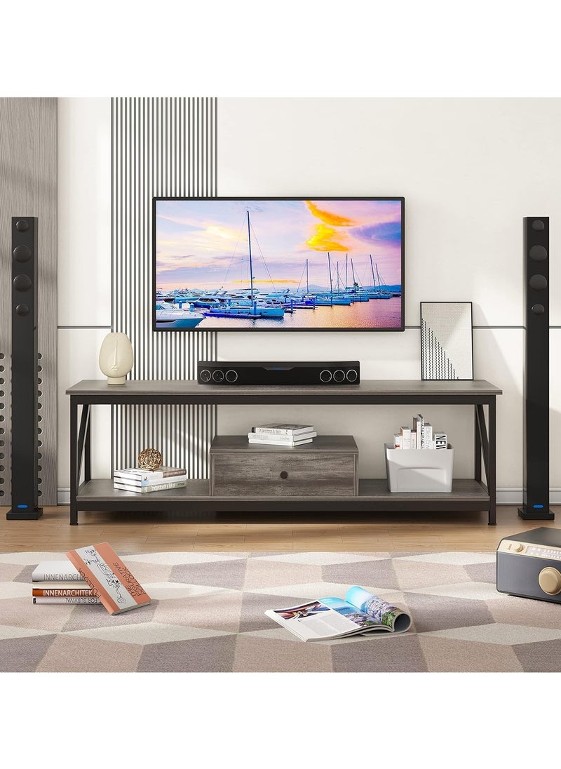 Chulovs - Modern TV Stand for 60 inch TV with Storage Shelves, with a Drawer Wide TV Entertainment Center, Wooden TV Table with Metal Frame Sutible for Living Room - Image 1