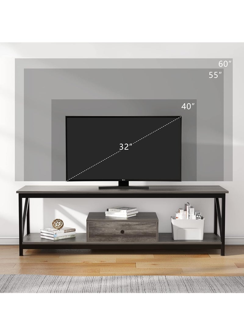 Chulovs - Modern TV Stand for 60 inch TV with Storage Shelves, with a Drawer Wide TV Entertainment Center, Wooden TV Table with Metal Frame Sutible for Living Room - Image 1