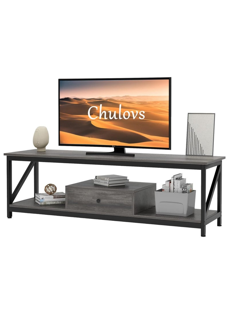 Chulovs - Modern TV Stand for 60 inch TV with Storage Shelves, with a Drawer Wide TV Entertainment Center, Wooden TV Table with Metal Frame Sutible for Living Room - Image 1