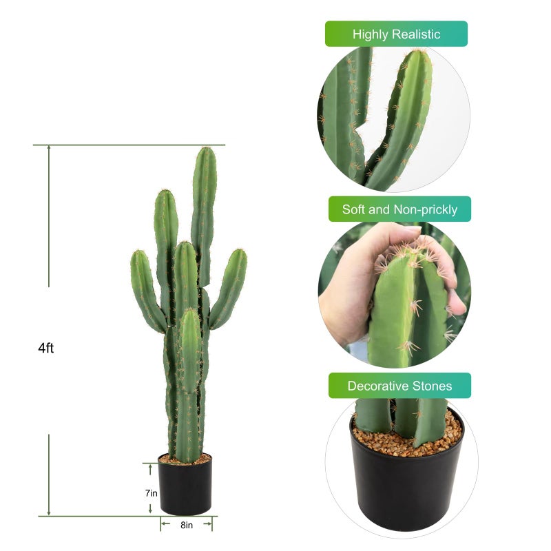 Nafresh UV-Resistant Artificial Fake Cactus Plants 4ft â€“ Large Faux Cowboy Cactus for Indoor & Outdoor Home, Office, or Garden Decor - Image 4